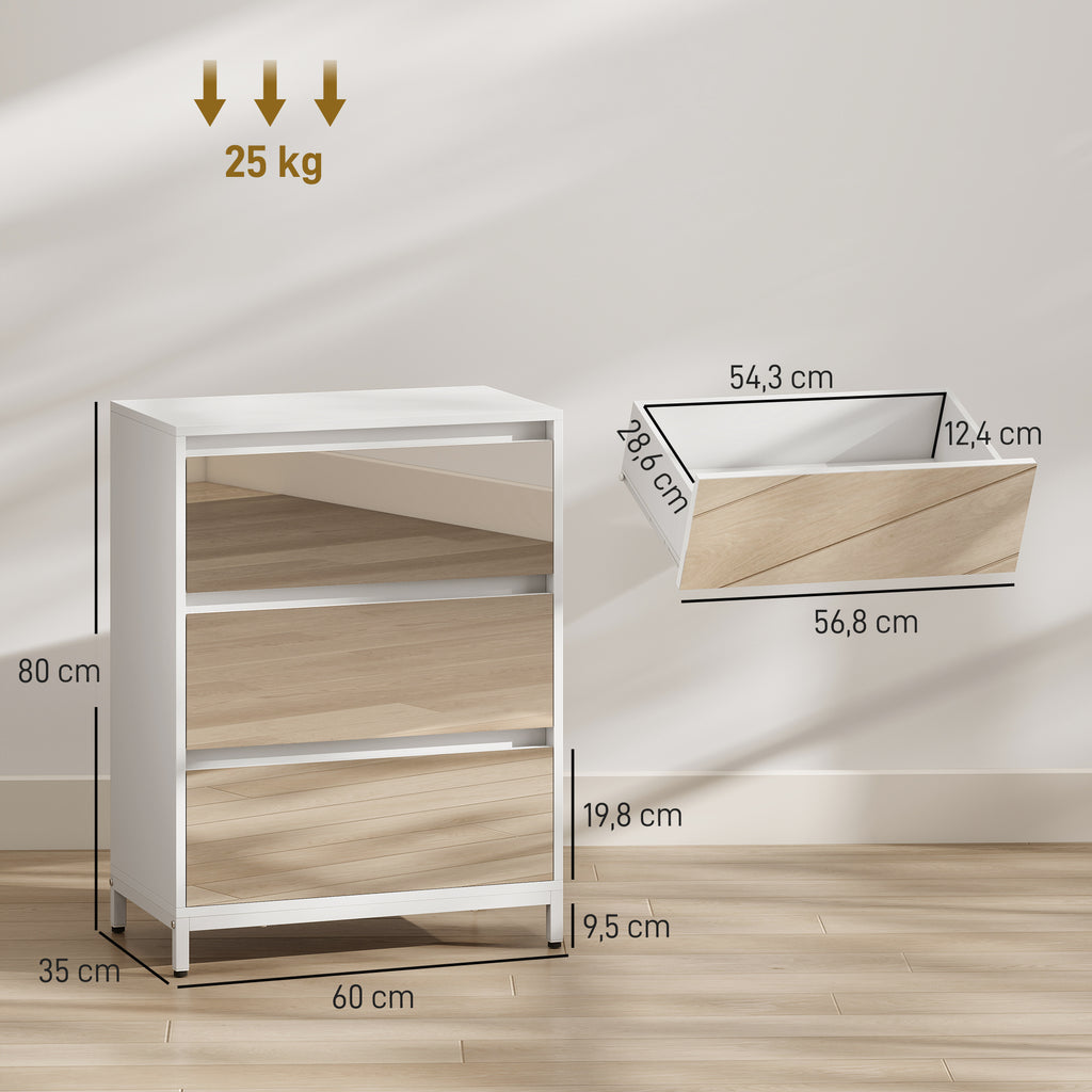 Cómoda Espelhada Moderna com 3 Gavetas 60x35x80 cm Branco — foto 2