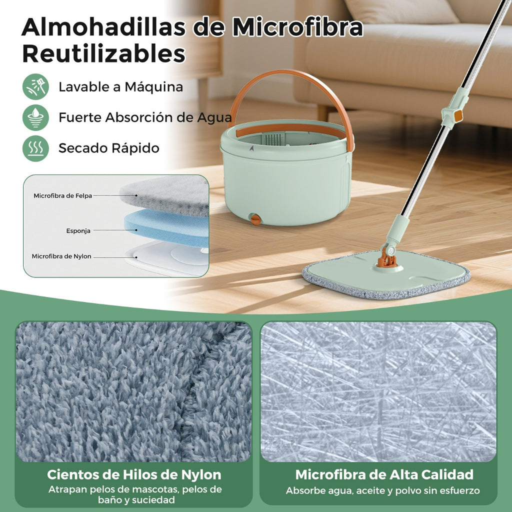 Mopa e Balde com Escorredor - Sistema 360° com 2 Panos de Microfibra Lavável — foto 5
