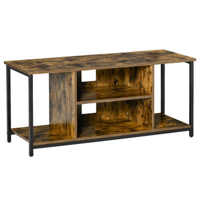 Meuble TV jusqu'à 55 Pouces Style Industriel avec 4 Compartiments, Étagère Réglable et Passage de Câbles 110x40x50cm Marron Rustique