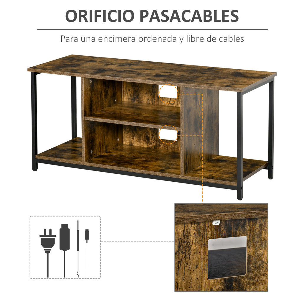 Móvel de TV até 55 Polegadas Móvel de TV Estilo Industrial com 4 Compartimentos Prateleira Ajustável e Orifício para Cabos 110x40x50cm Castanho Rústico — foto 6