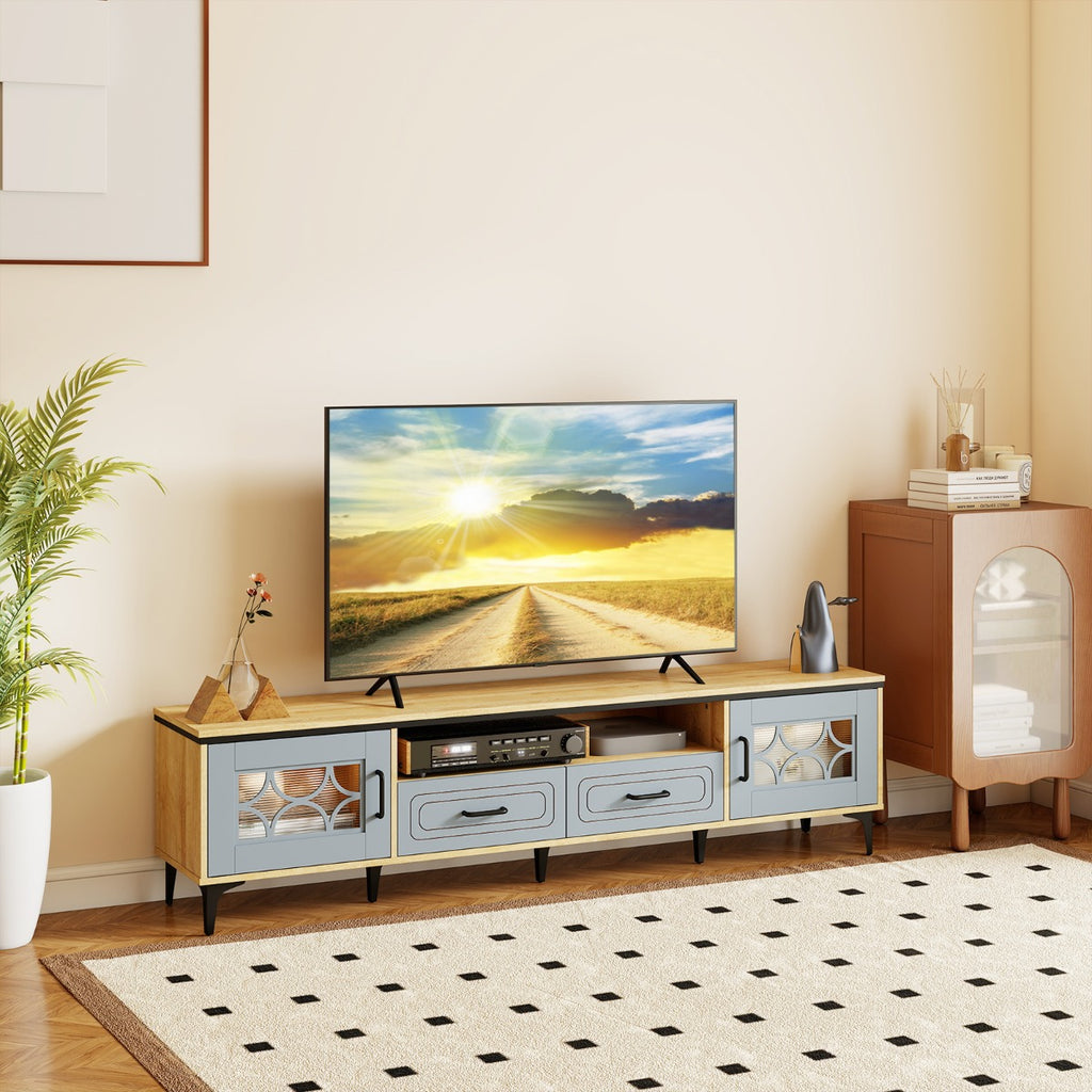 Móvel de TV até 80 Polegadas com 2 Gavetas e Compartimentos 180,5x35x46cm Natural — foto 1