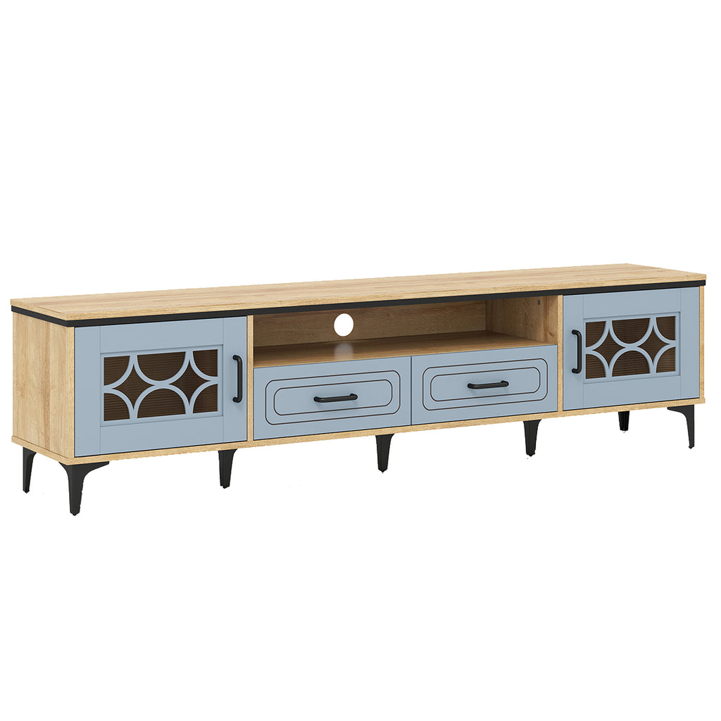 Móvel de TV até 80 Polegadas com 2 Gavetas e Compartimentos 180,5x35x46cm Natural — foto 2