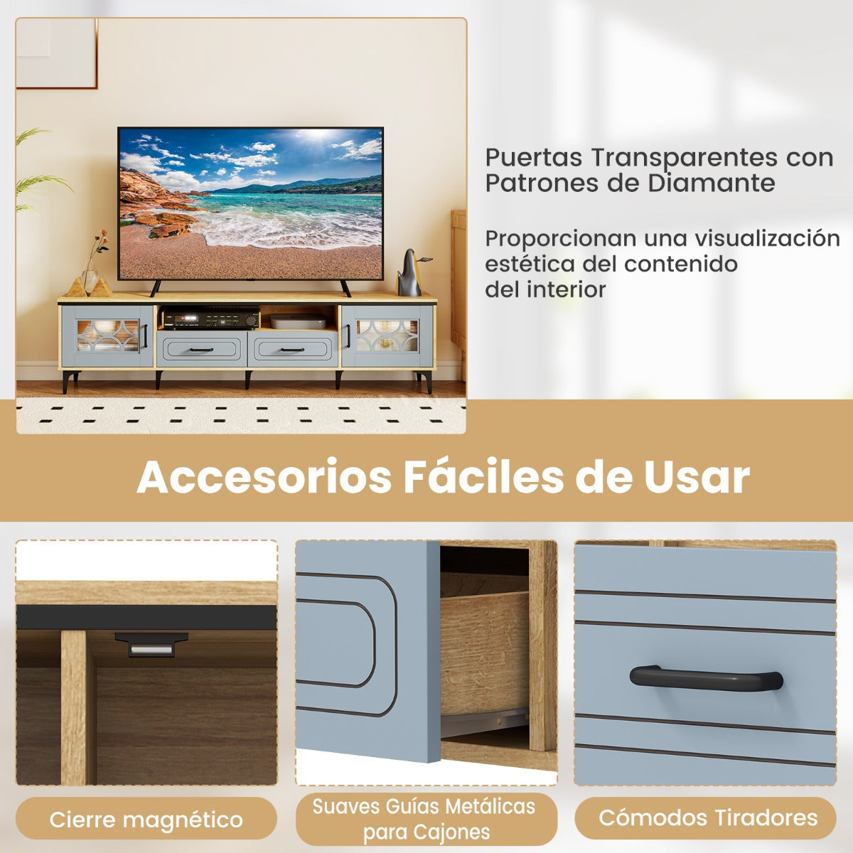 Móvel de TV até 80 Polegadas com 2 Gavetas e Compartimentos 180,5x35x46cm Natural — foto 5