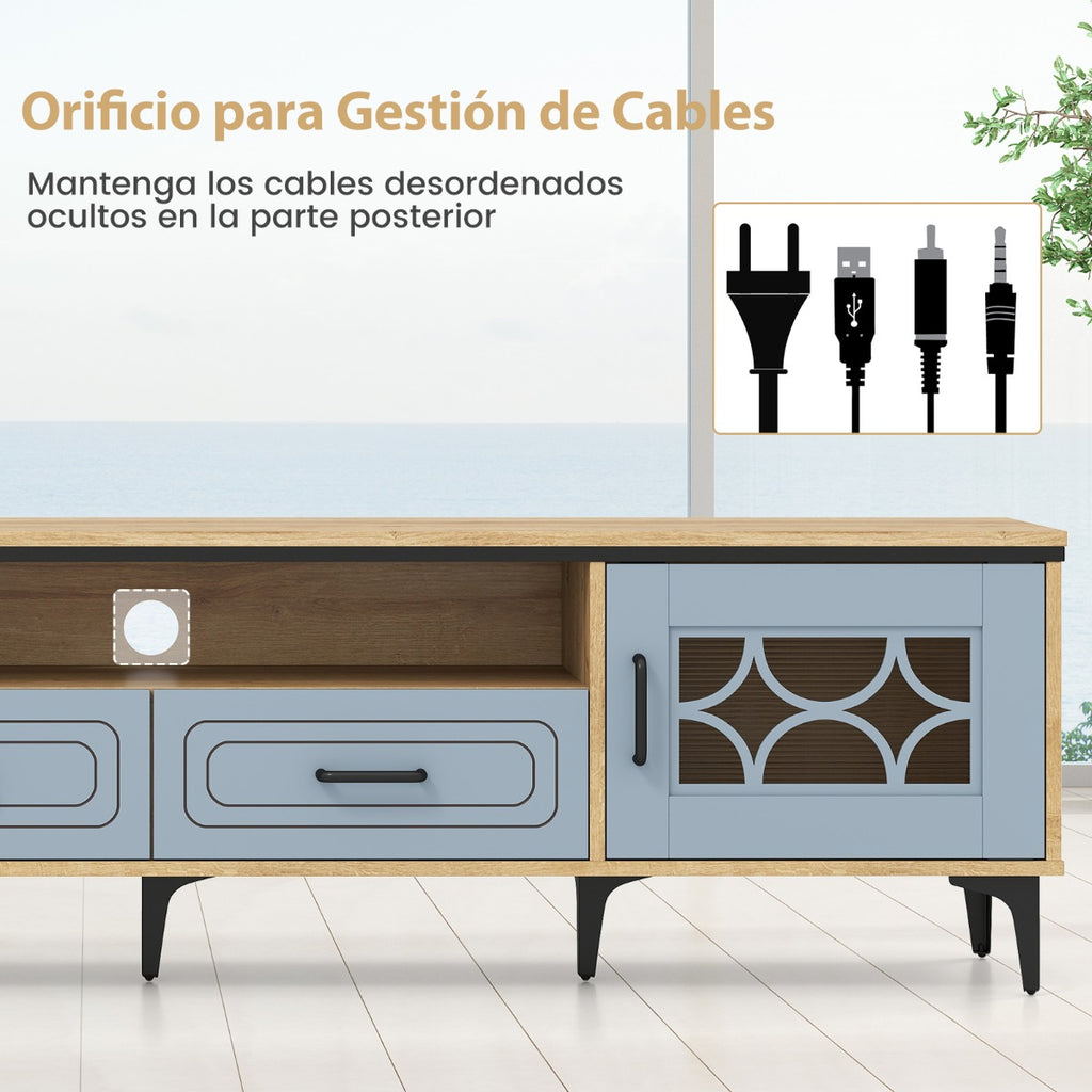 Móvel de TV até 80 Polegadas com 2 Gavetas e Compartimentos 180,5x35x46cm Natural — foto 6