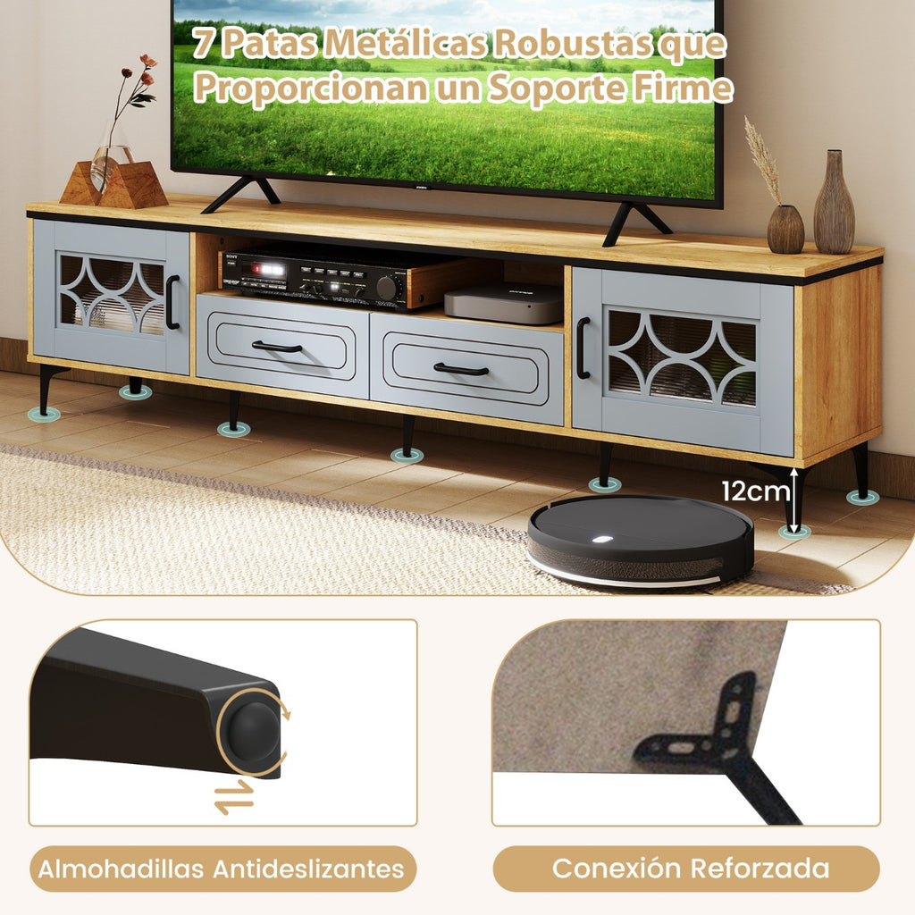 Móvel de TV até 80 Polegadas com 2 Gavetas e Compartimentos 180,5x35x46cm Natural — foto 7