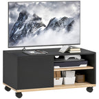 Móvel de TV com Rodas Mesa de TV Móvel até 42 Polegadas com 1 Porta 2 Compartimentos Abertos Prateleira Ajustável para Sala de Estar 80x45x41 cm Preto — foto 1