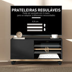 Móvel de TV com Rodas Mesa de TV Móvel até 42 Polegadas com 1 Porta 2 Compartimentos Abertos Prateleira Ajustável para Sala de Estar 80x45x41 cm Preto — foto 6