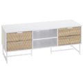 Móvel de TV de até 47 Polegadas Móvel de Sala de Estar Moderno com 4 Gavetas 2 Prateleiras Abertas e Orifício Passa Cabos 120x39x48cm Branco e Carvalho — foto 1