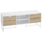 Móvel de TV de até 47 Polegadas Móvel de Sala de Estar Moderno com 4 Gavetas 2 Prateleiras Abertas e Orifício Passa Cabos 120x39x48cm Branco e Carvalho — foto 1