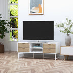Móvel de TV de até 47 Polegadas Móvel de Sala de Estar Moderno com 4 Gavetas 2 Prateleiras Abertas e Orifício Passa Cabos 120x39x48cm Branco e Carvalho — foto 2