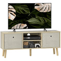 Móvel de TV para Televisores de até 50 Polegadas Móvel de Sala de Estar Moderno com 2 Gavetas de Tecido 2 Prateleiras Abertas e Orifício Passa Cabos 110x29x46,5 cm Madeira Clara e Bege — foto 1