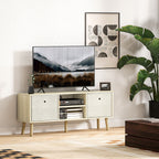 Móvel de TV para Televisores de até 50 Polegadas Móvel de Sala de Estar Moderno com 2 Gavetas de Tecido 2 Prateleiras Abertas e Orifício Passa Cabos 110x29x46,5 cm Madeira Clara e Bege — foto 2