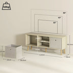 Móvel de TV para Televisores de até 50 Polegadas Móvel de Sala de Estar Moderno com 2 Gavetas de Tecido 2 Prateleiras Abertas e Orifício Passa Cabos 110x29x46,5 cm Madeira Clara e Bege — foto 3