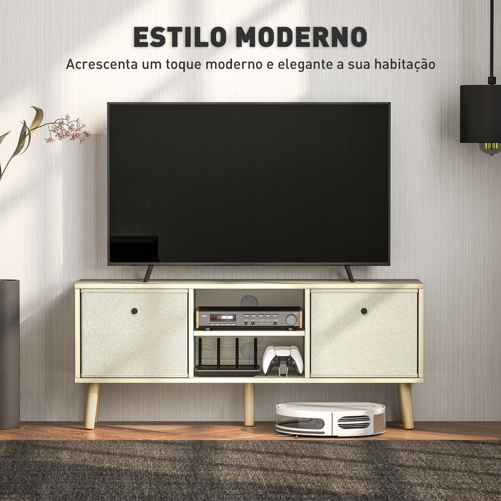 Móvel de TV para Televisores de até 50 Polegadas Móvel de Sala de Estar Moderno com 2 Gavetas de Tecido 2 Prateleiras Abertas e Orifício Passa Cabos 110x29x46,5 cm Madeira Clara e Bege — foto 4