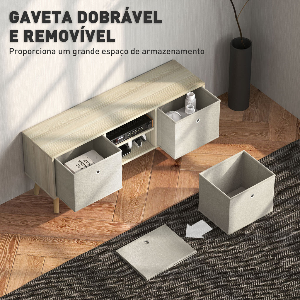 Móvel de TV para Televisores de até 50 Polegadas Móvel de Sala de Estar Moderno com 2 Gavetas de Tecido 2 Prateleiras Abertas e Orifício Passa Cabos 110x29x46,5 cm Madeira Clara e Bege — foto 5