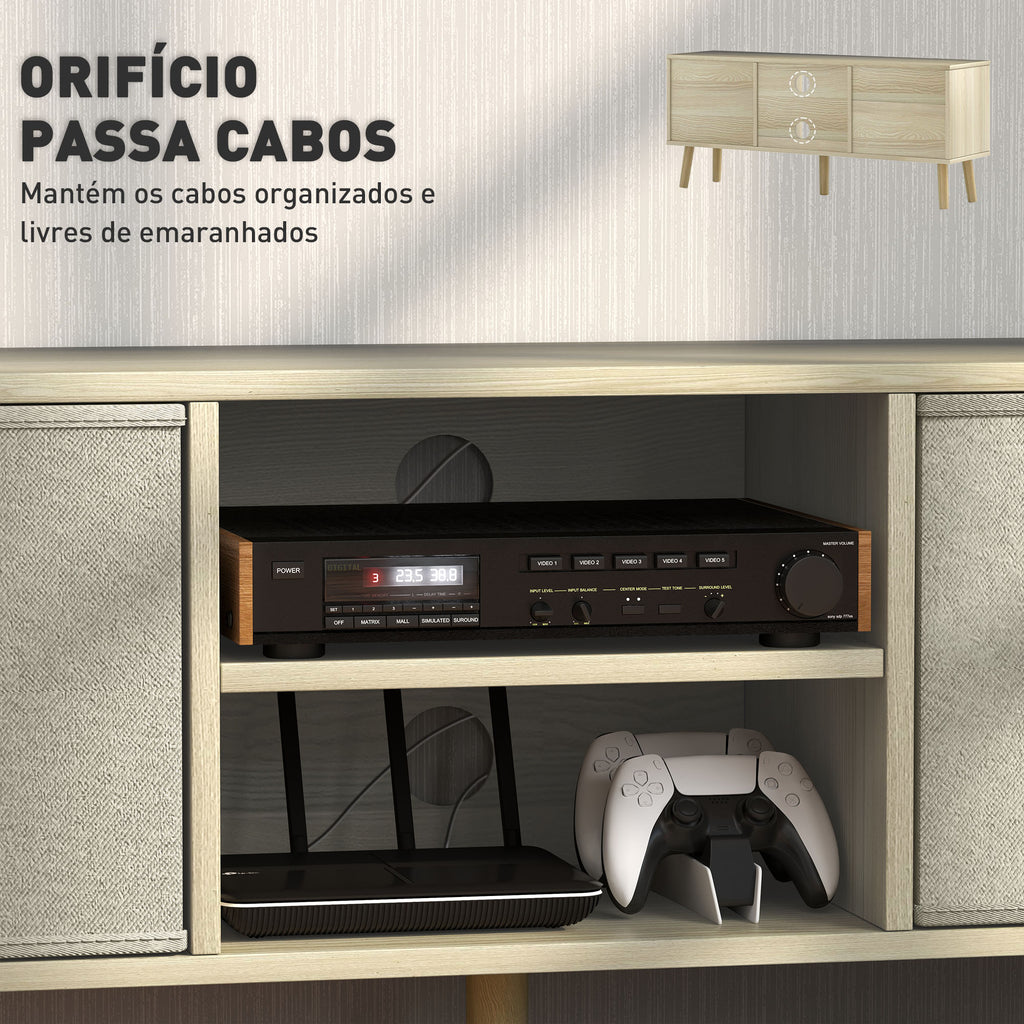 Móvel de TV para Televisores de até 50 Polegadas Móvel de Sala de Estar Moderno com 2 Gavetas de Tecido 2 Prateleiras Abertas e Orifício Passa Cabos 110x29x46,5 cm Madeira Clara e Bege — foto 6