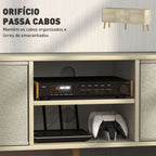 Móvel de TV para Televisores de até 50 Polegadas Móvel de Sala de Estar Moderno com 2 Gavetas de Tecido 2 Prateleiras Abertas e Orifício Passa Cabos 110x29x46,5 cm Madeira Clara e Bege — foto 6