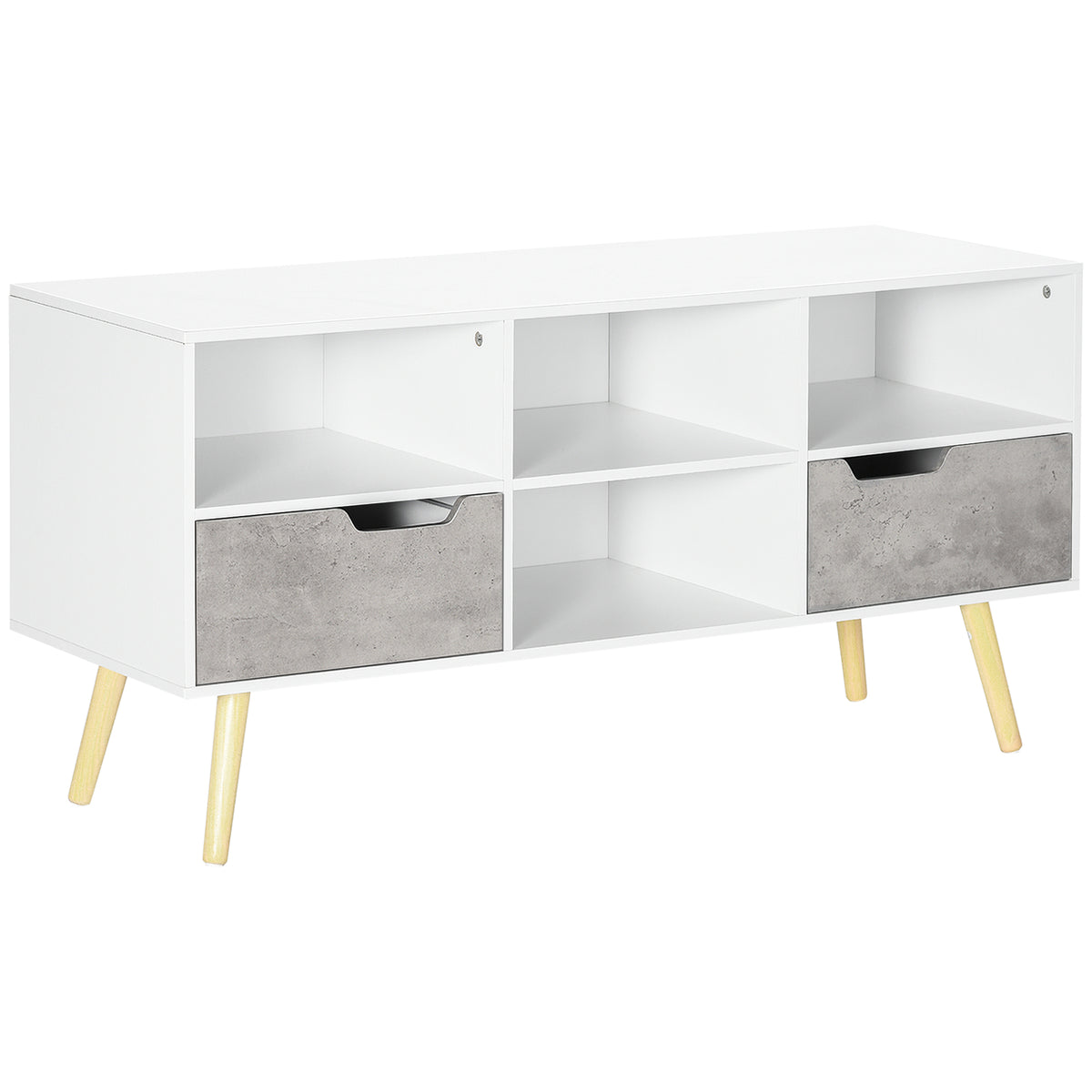Móvel de TV para Televisores de até 50 Polegadas Móvel de TV Moderno com 2 Gavetas e 4 Compartimentos de Armazenamento para Sala de Estar 117x39x56,7cm Branco — foto 1