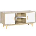 Móvel de TV para Televisores de até 55 Polegadas Móvel de TV Moderna com 2 Gavetas 2 Prateleiras Abertas e Prateleira Interior Ajustável para Dormitórios 120x40x55cm Madeira e Branco — foto 1