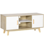 Móvel de TV para Televisores de até 55 Polegadas Móvel de TV Moderna com 2 Gavetas 2 Prateleiras Abertas e Prateleira Interior Ajustável para Dormitórios 120x40x55cm Madeira e Branco — foto 1