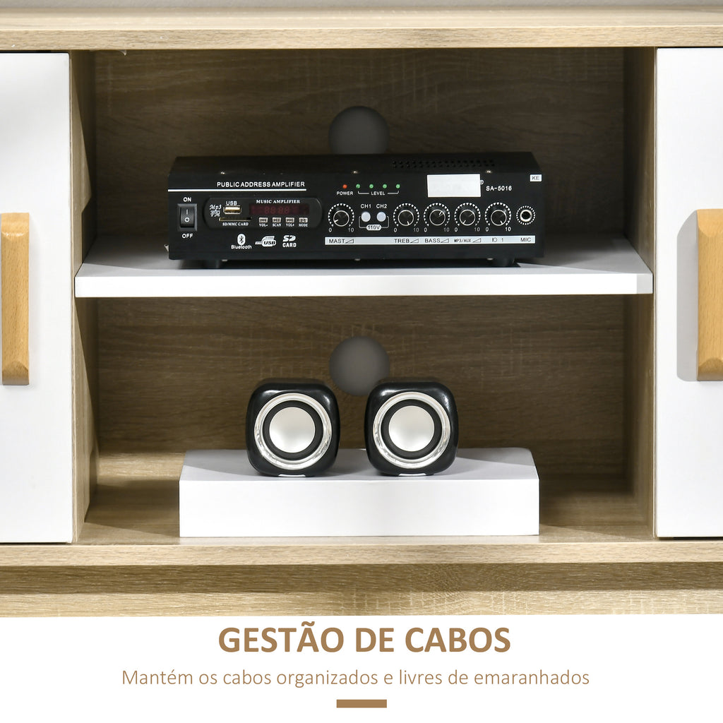 Móvel de TV para Televisores de até 55 Polegadas Móvel de TV Moderna com 2 Gavetas 2 Prateleiras Abertas e Prateleira Interior Ajustável para Dormitórios 120x40x55cm Madeira e Branco — foto 6