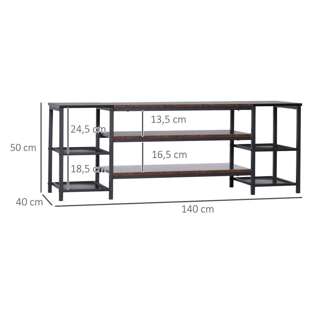 Móvel de TV para Televisores de até 65 Polegadas Armário para TV com 6 Prateleiras Abertas para Dormitório Estilo Industrial 140x40x50cm Marrom e Preto — foto 3