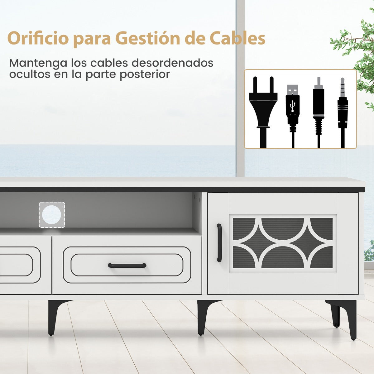 Móvel para TV até 80 polegadas com 2 gavetas, 2 compartimentos com porta e prateleira 180,5 x 35 x 46 cm branco — foto 6