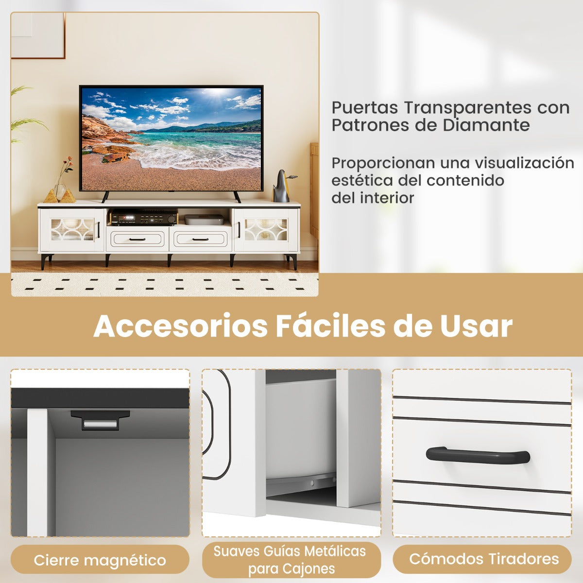 Móvel para TV até 80 polegadas com 2 gavetas, 2 compartimentos com porta e prateleira 180,5 x 35 x 46 cm branco — foto 7