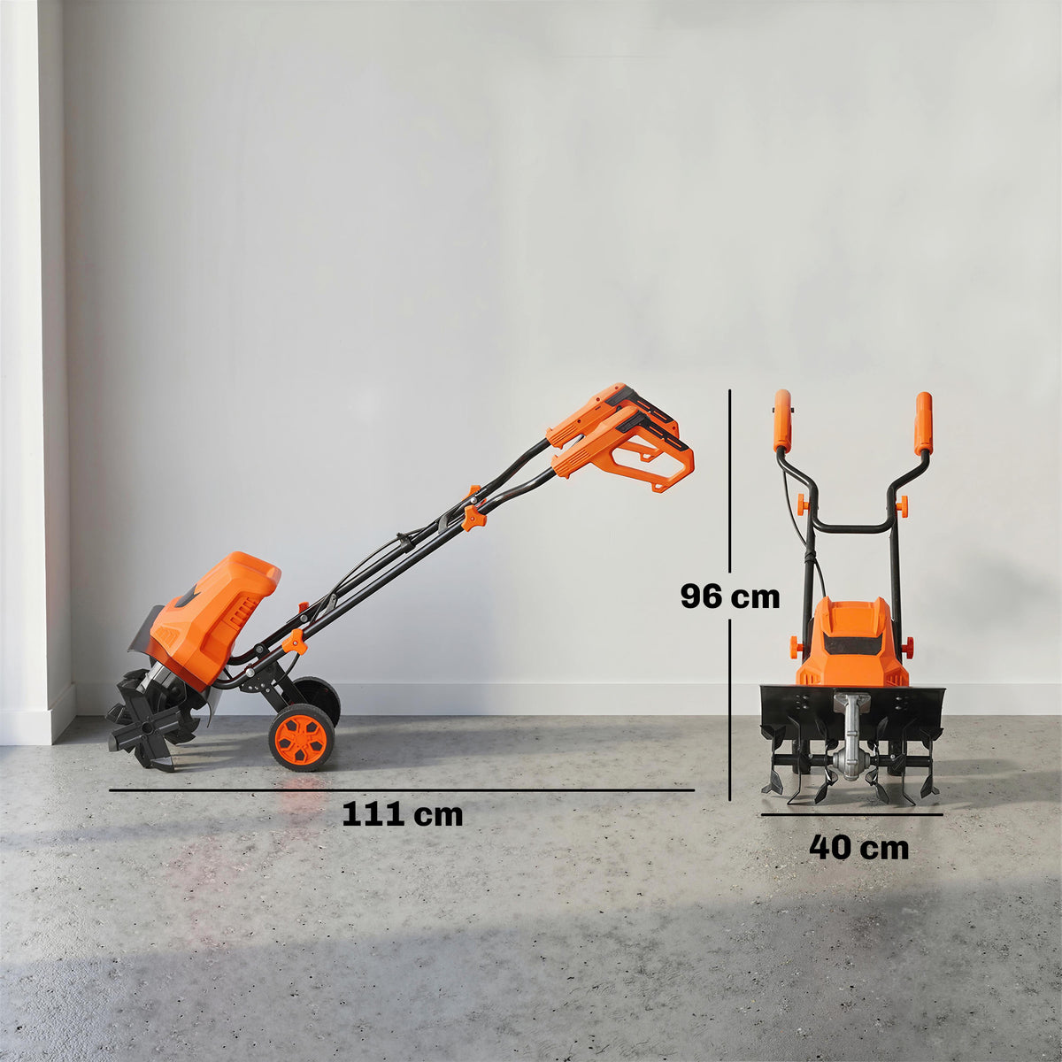 Motocultivador Elétrico 1500W com Alça Dobrável Largura de Trabalho 40 cm Profundidade de Lavra 9 cm 6 Lâminas Laranja — foto 2