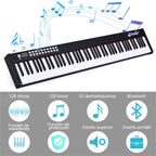 Piano Digital 88 Teclas com Estojo MIDI Bluetooth Portátil Preto Branco 127x21,5x6,5cm — foto 11