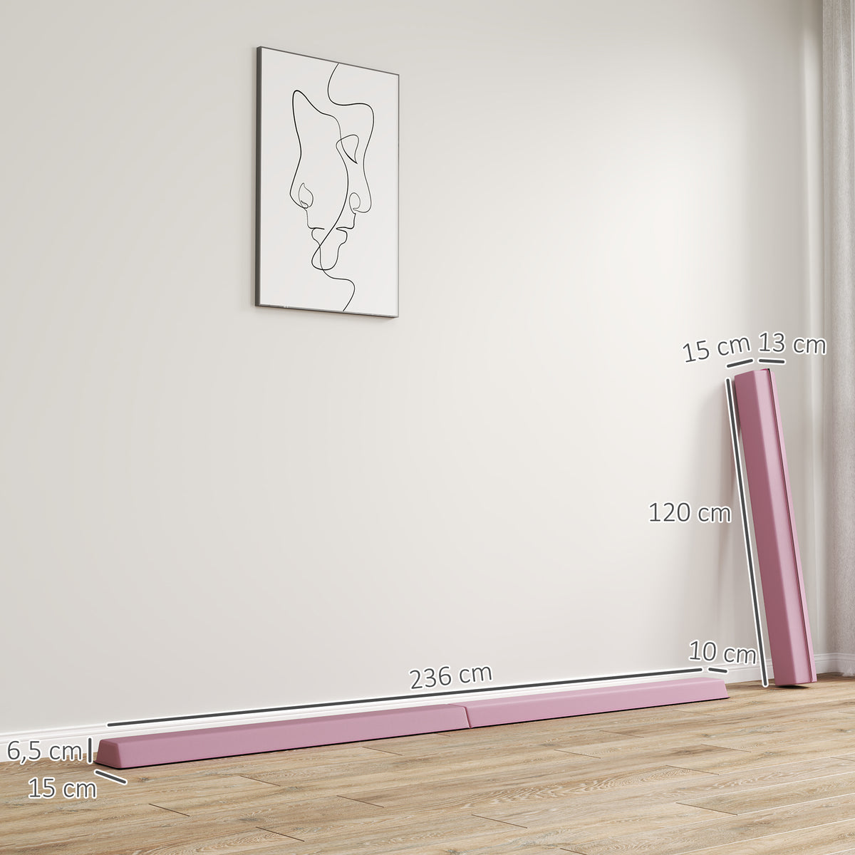 Trave de equilíbrio 2,4 m, dobrável, base antiderrapante, para 3+ anos, até 80 kg, Rosa — foto 2