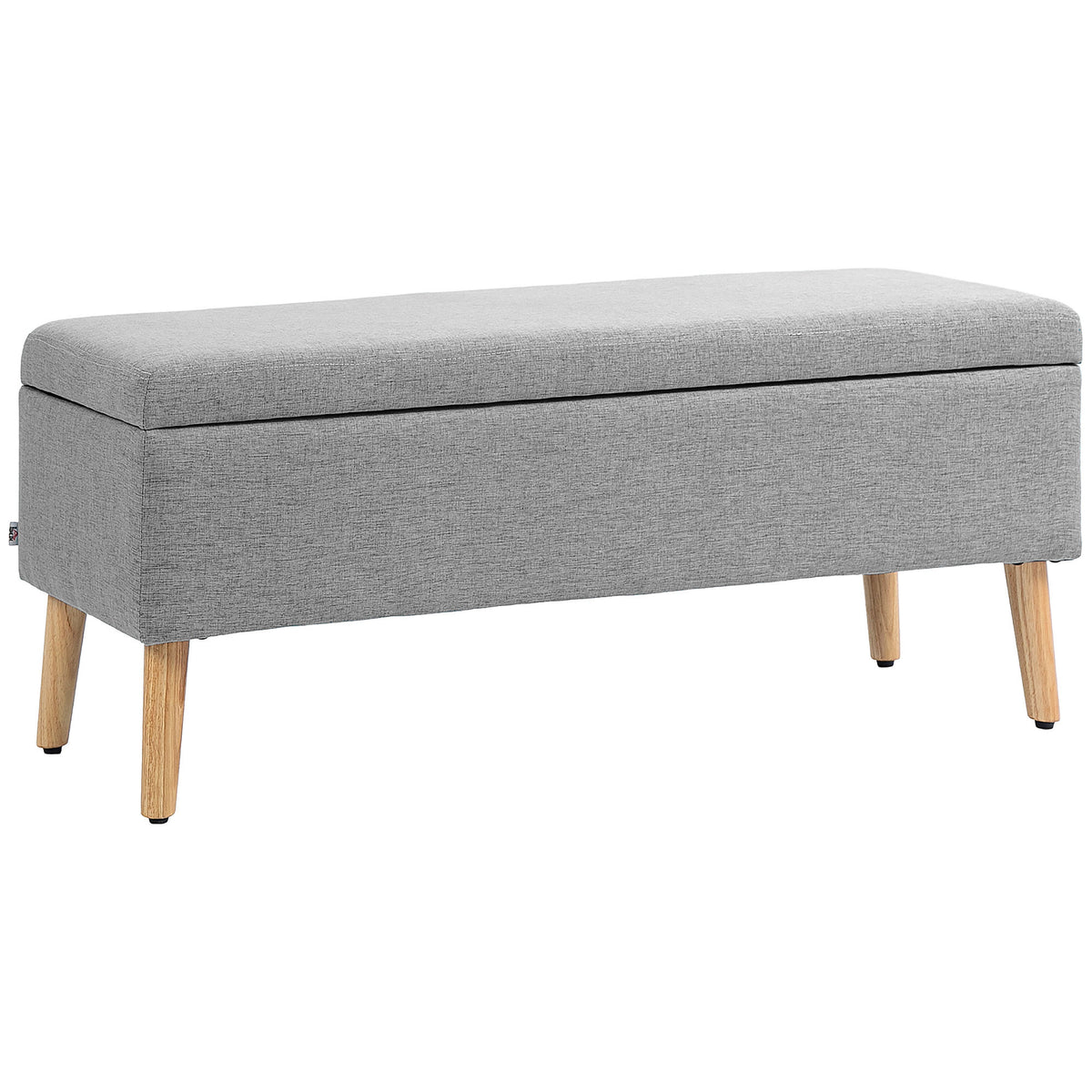 Banco Estofada com Armazenamento Imitação de Linho Pernas de Madeira de Borracha Até 220 Kg 110x39x45 cm Cinza — foto 1