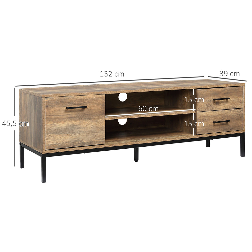 Móvel TV Banco TV Até 50 Polegadas Armário 2 Gavetas e Prateleira 2 Passa Cabos 132x39x45,5 cm Castanho Preto — foto 2