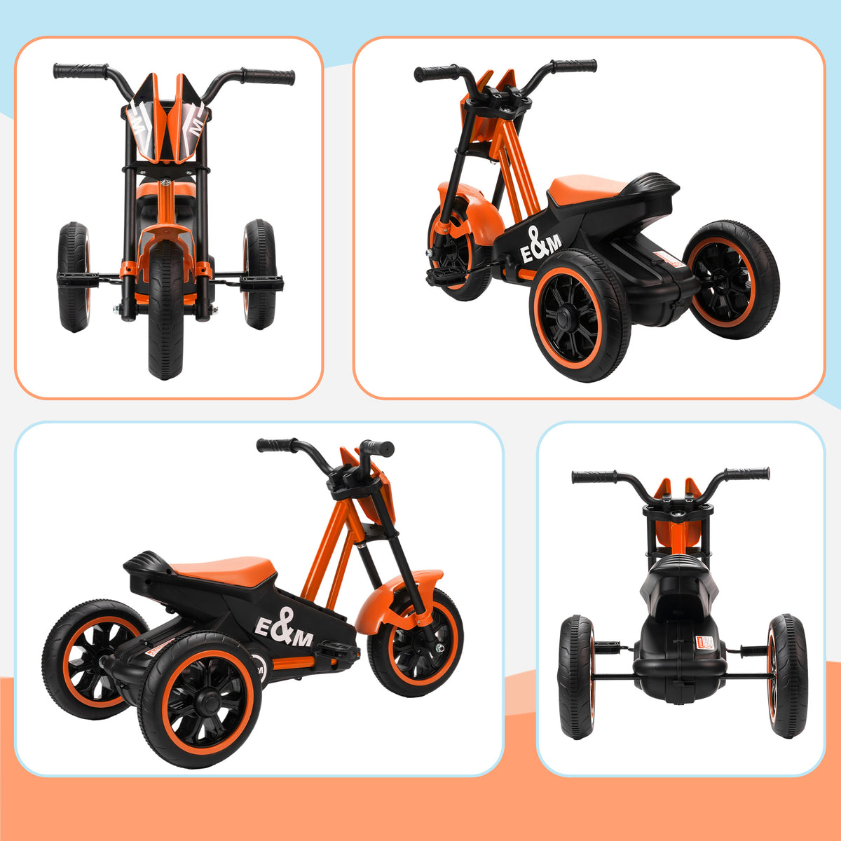 Triciclo, Bicicleta infantil, Bicicleta de equilíbrio, Bicicleta infantil com pedal para crianças 18–36 meses, Aço, 79x44x50 cm, Laranja — imagem 4