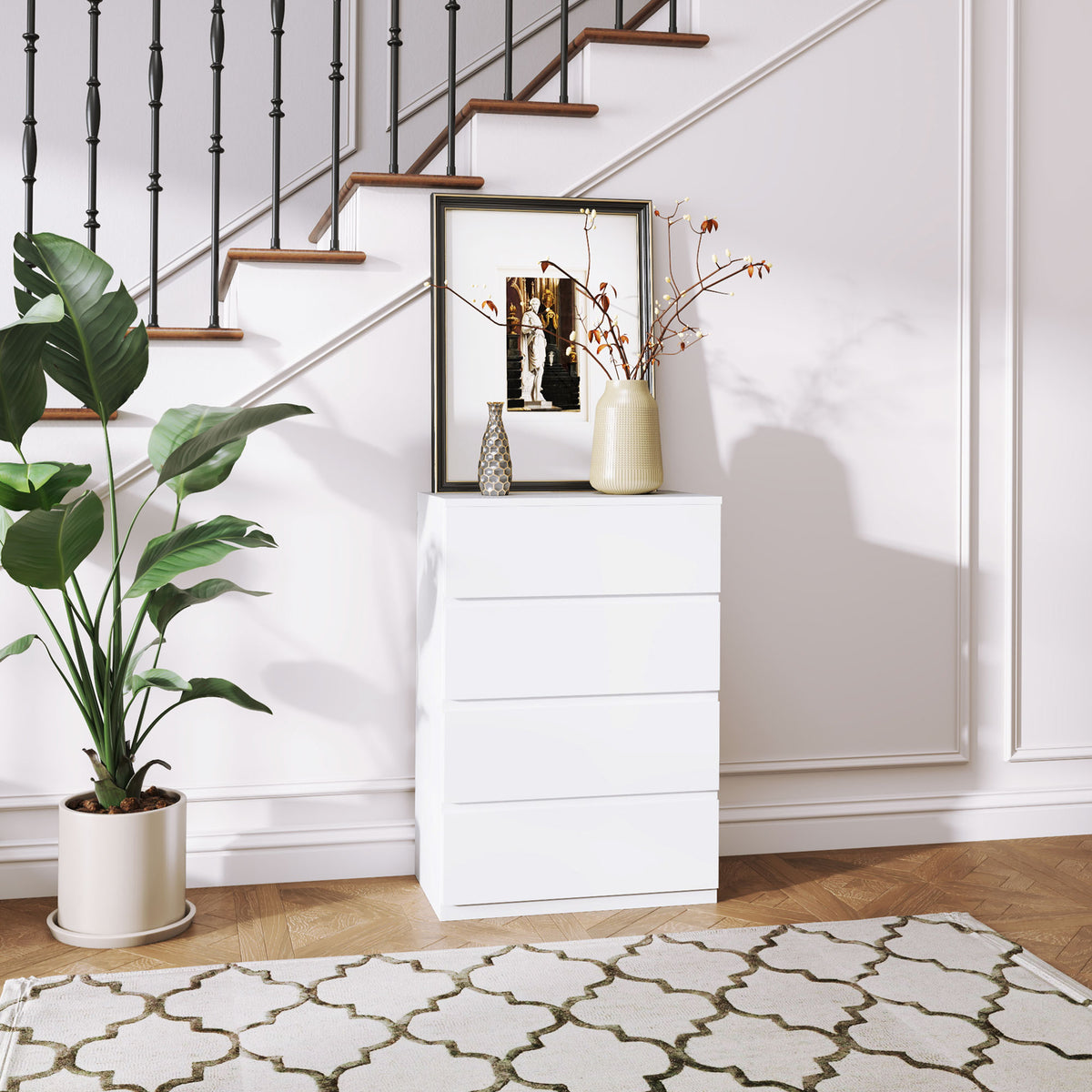 Cômoda Aparador com 4 Gavetas, 55 cm x 33 cm x 80 cm, Branco — imagem 3