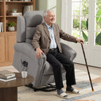 Poltrona Relax com Massagem Vibratória e Função de Aquecimento Poltrona com Elevação com Porta USB Bolsos Laterais e Controles Remotos Cinza Claro — imagem 6