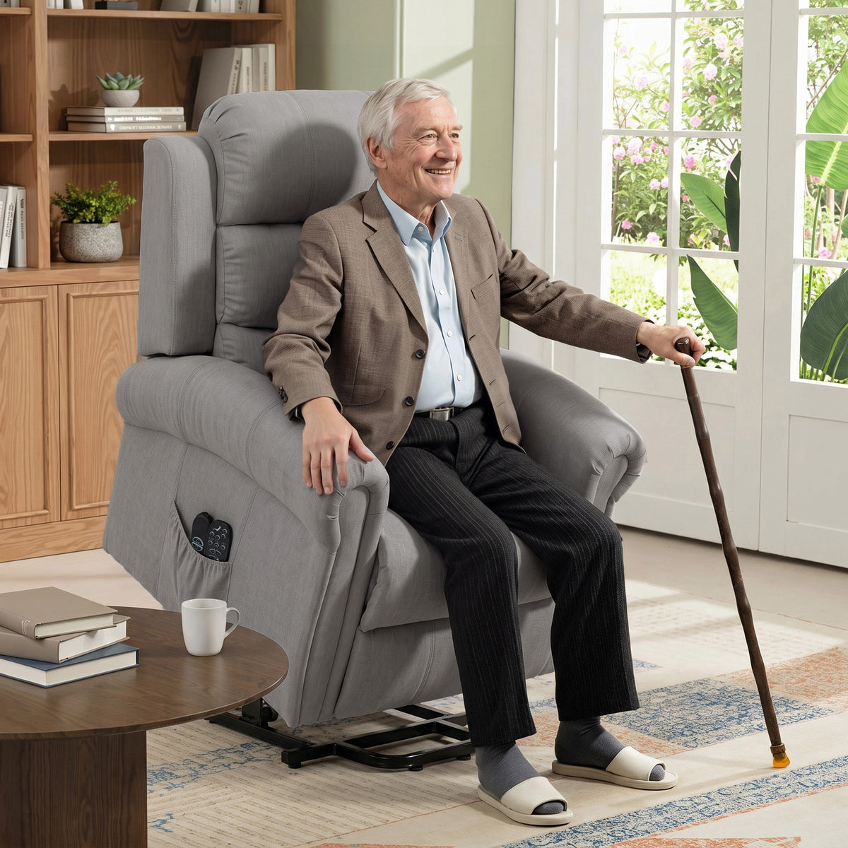Poltrona Relax com Massagem Vibratória e Função de Aquecimento Poltrona com Elevação com Porta USB Bolsos Laterais e Controles Remotos Cinza Claro — imagem 6