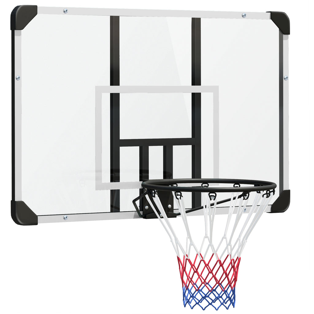 Tabela de Basquetebol de Parede com Aro, Rede e Estrutura em Aço para Exterior, 113x61x73 cm, Branco e Preto — foto 1