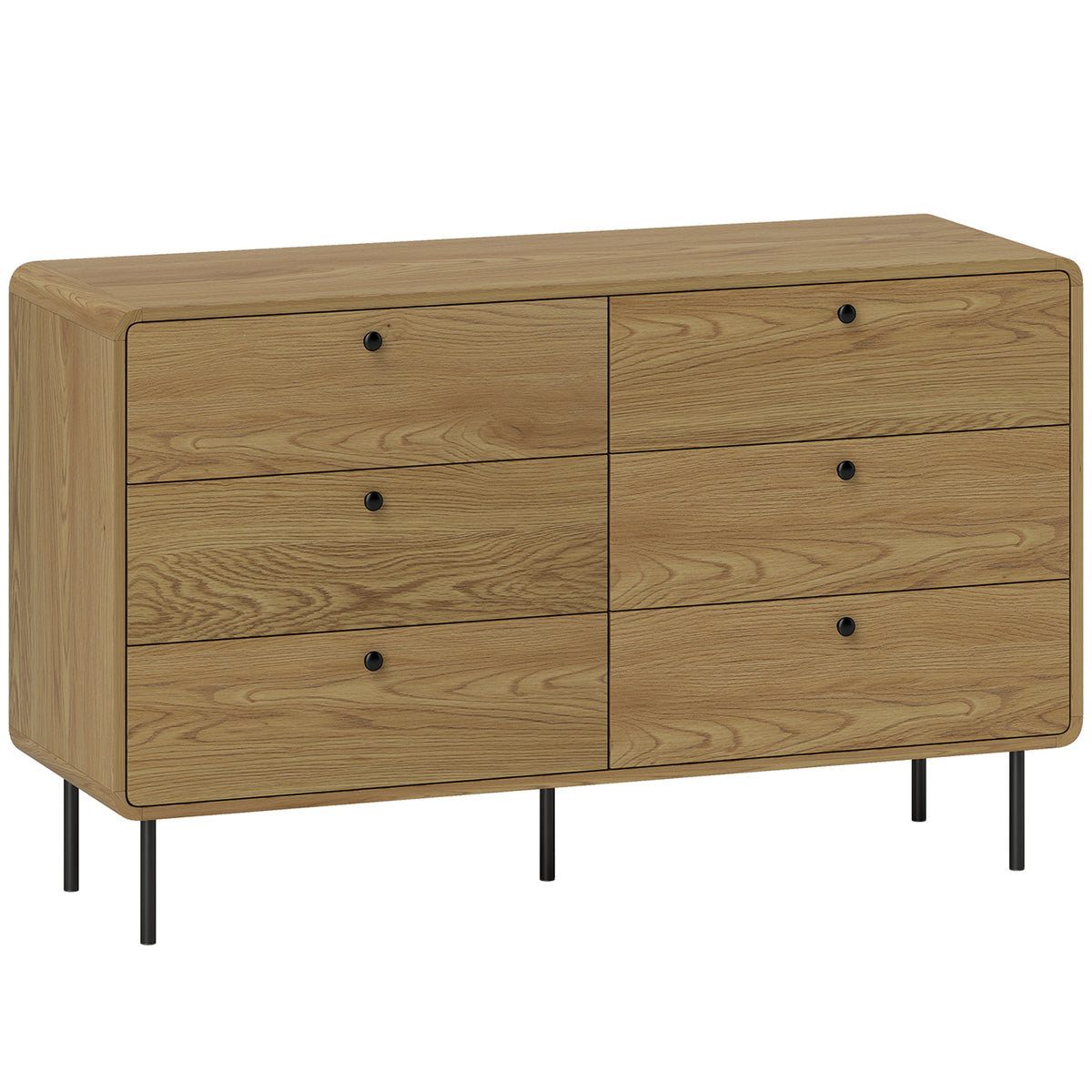 Cômoda 6 Gavetas Efeito Carvalho Cantos Arredondados Pés em Aço 120x40x75 cm — foto 1