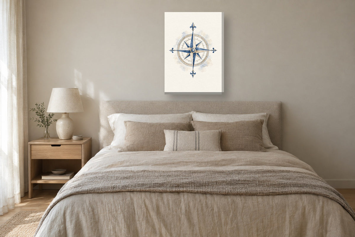 Rosa dos ventos · Aguarela · quadro náutico — nautico-rosa-dos-ventos-aguarela_ver_50x70_quarto
