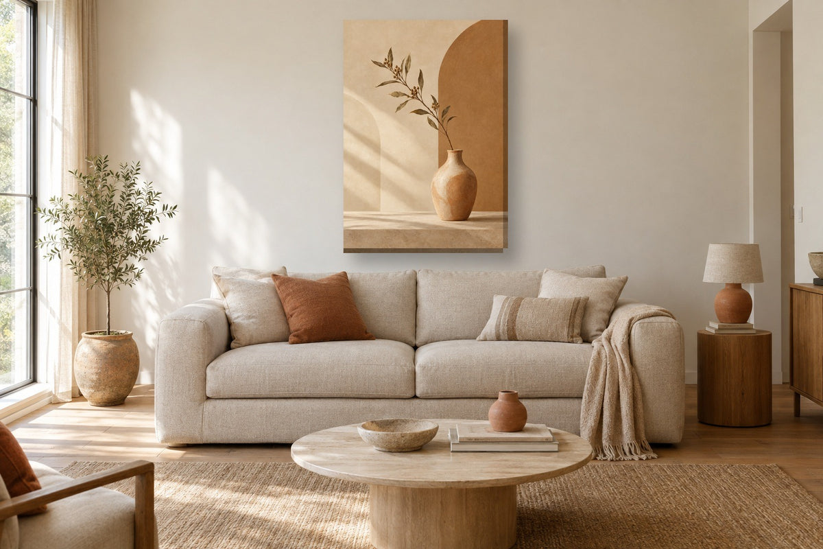 Vaso e ramo · Boho · Quadro em tons neutros — neutro-vaso-e-ramo-boho_ver_70x100_sala