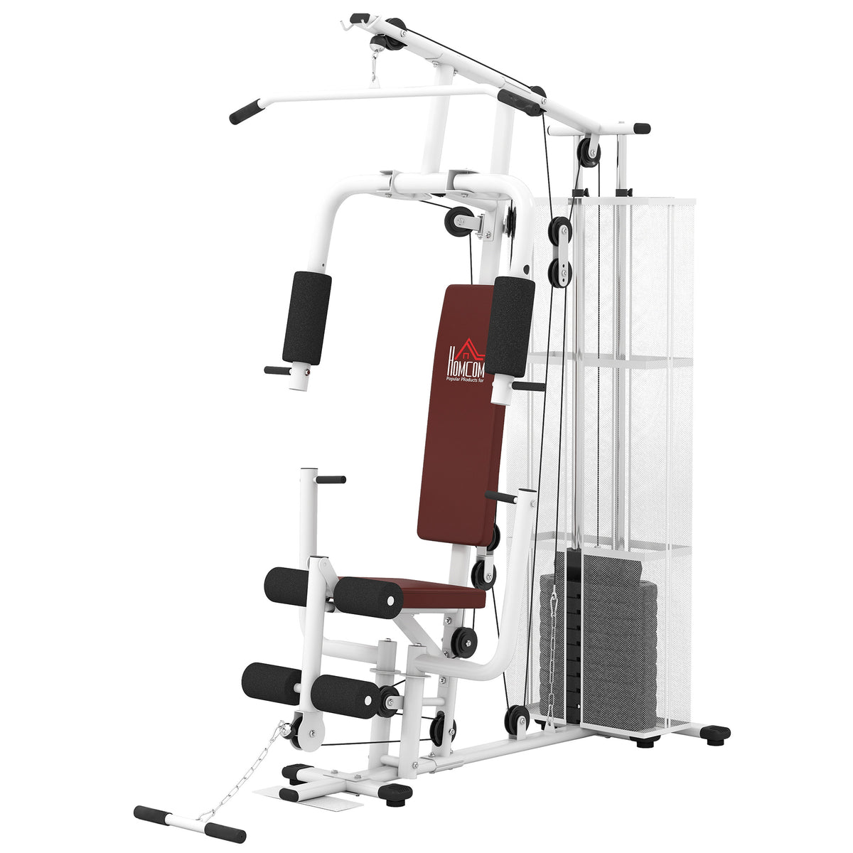 Estação de Musculação Fitness com Latzug, Barra Butterfly, 45kg Pesos, Cabo, Suporta até 120kg, Treino Multifuncional Multistação para Casa Branco — foto 1