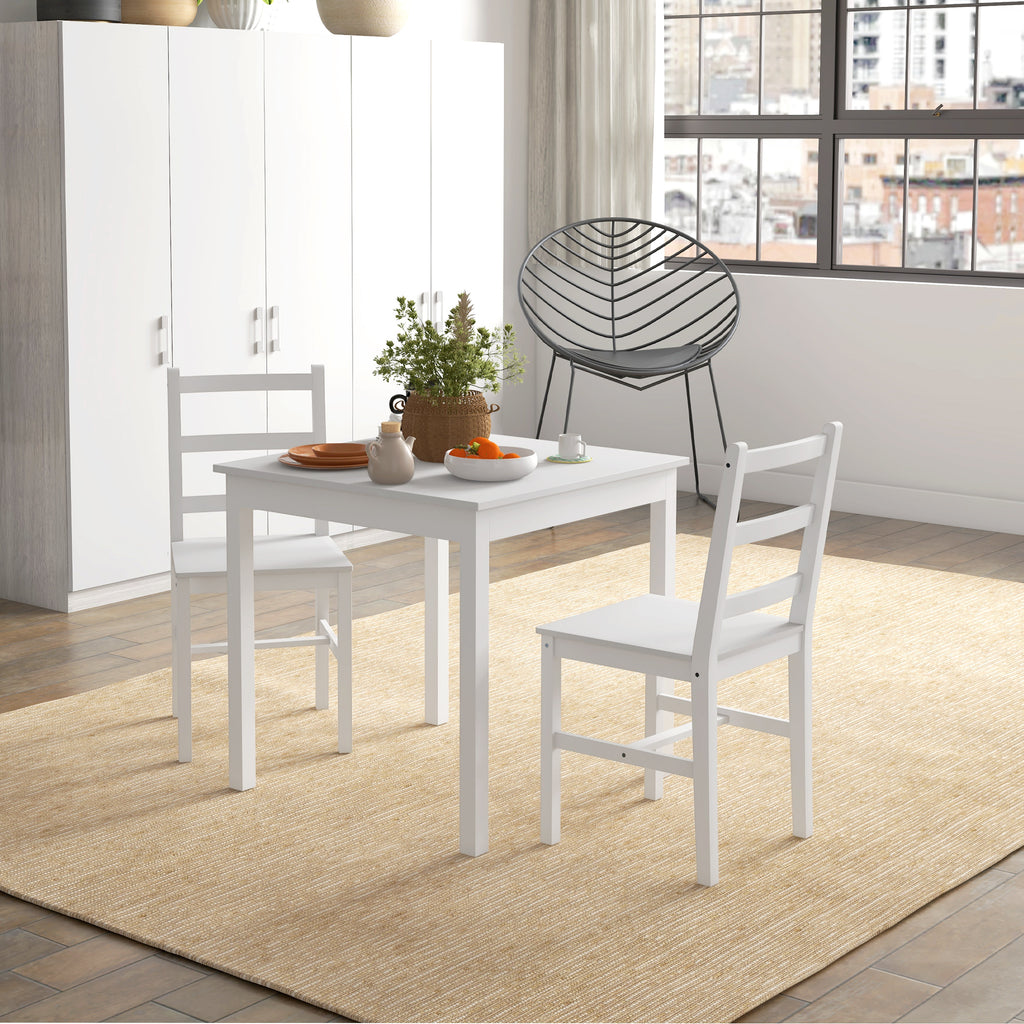 Conjunto de jantar 3 peças com mesa e cadeiras, madeira maciça, Branco — imagem 6