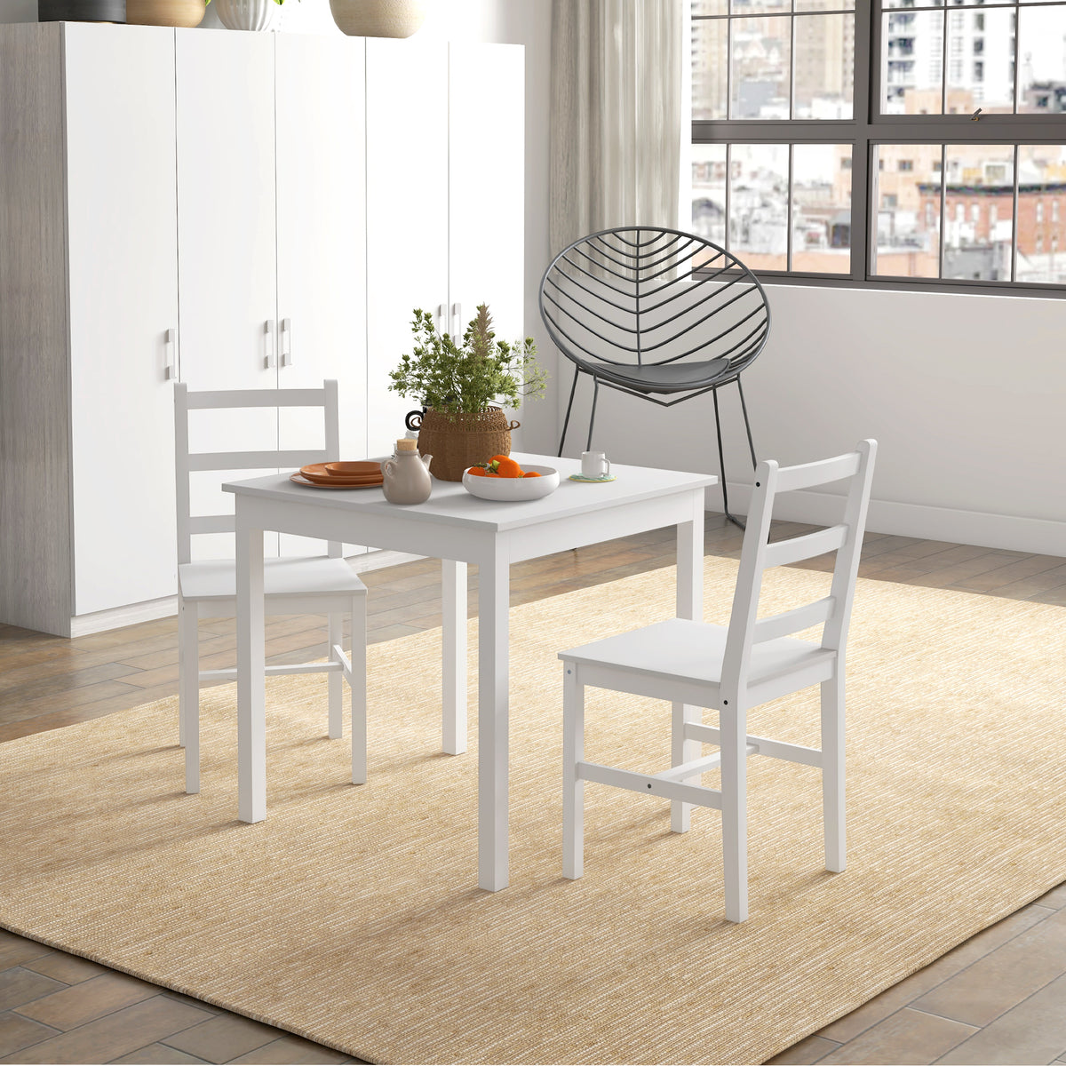 Conjunto de jantar 3 peças com mesa e cadeiras, madeira maciça, Branco — imagem 6