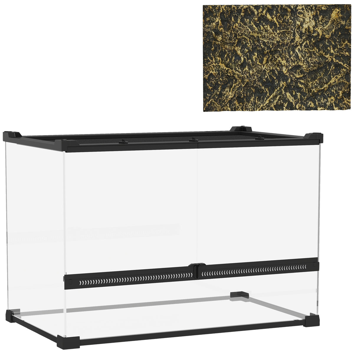 Terrário para Répteis Terrário de Vidro 48 L com Ventilação Frontal Fundo em Pedra Fecho Giratório 50x30x35 cm Preto — foto 1