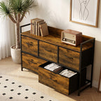 Cómoda de Quarto com 5 Gavetas, Cómoda em Tecido com Tampo de Madeira, Castanho e Preto — imagem 9