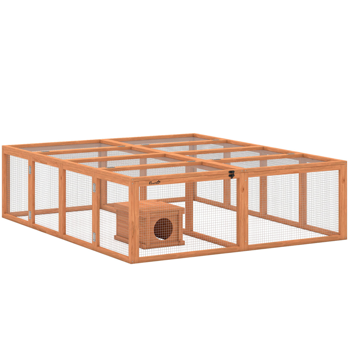 Gaiola para Coelho em Madeira com 2 Portas Casinha para 2-4 Coelhos Anões 180,4x150x48 cm Laranja — foto 1