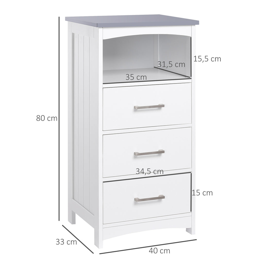 Móvel de Casa de Banho com Pés Móvel de Arrumação com 3 Gavetas e 1 Prateleira 40x33x80 cm Branco — foto 2