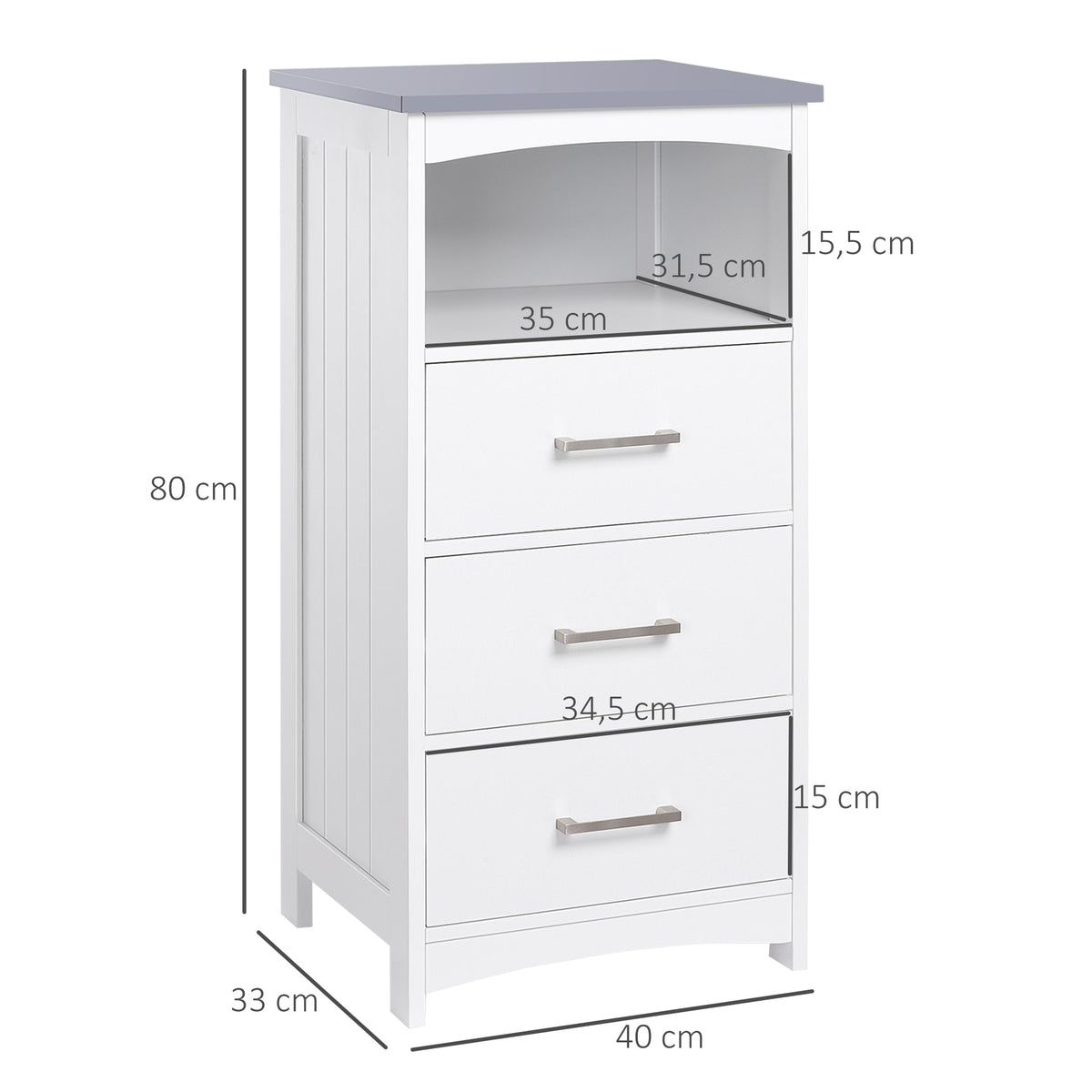 Móvel de Casa de Banho com Pés Móvel de Arrumação com 3 Gavetas e 1 Prateleira 40x33x80 cm Branco — foto 2