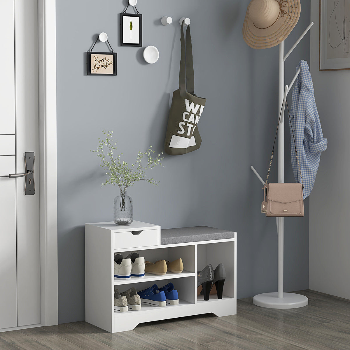 Móvel e Banco de Sapatos 1 Gaveta e 3 Compartimentos Capacidade 5 Pares MDF 76,5x30x52 cm — imagem 3